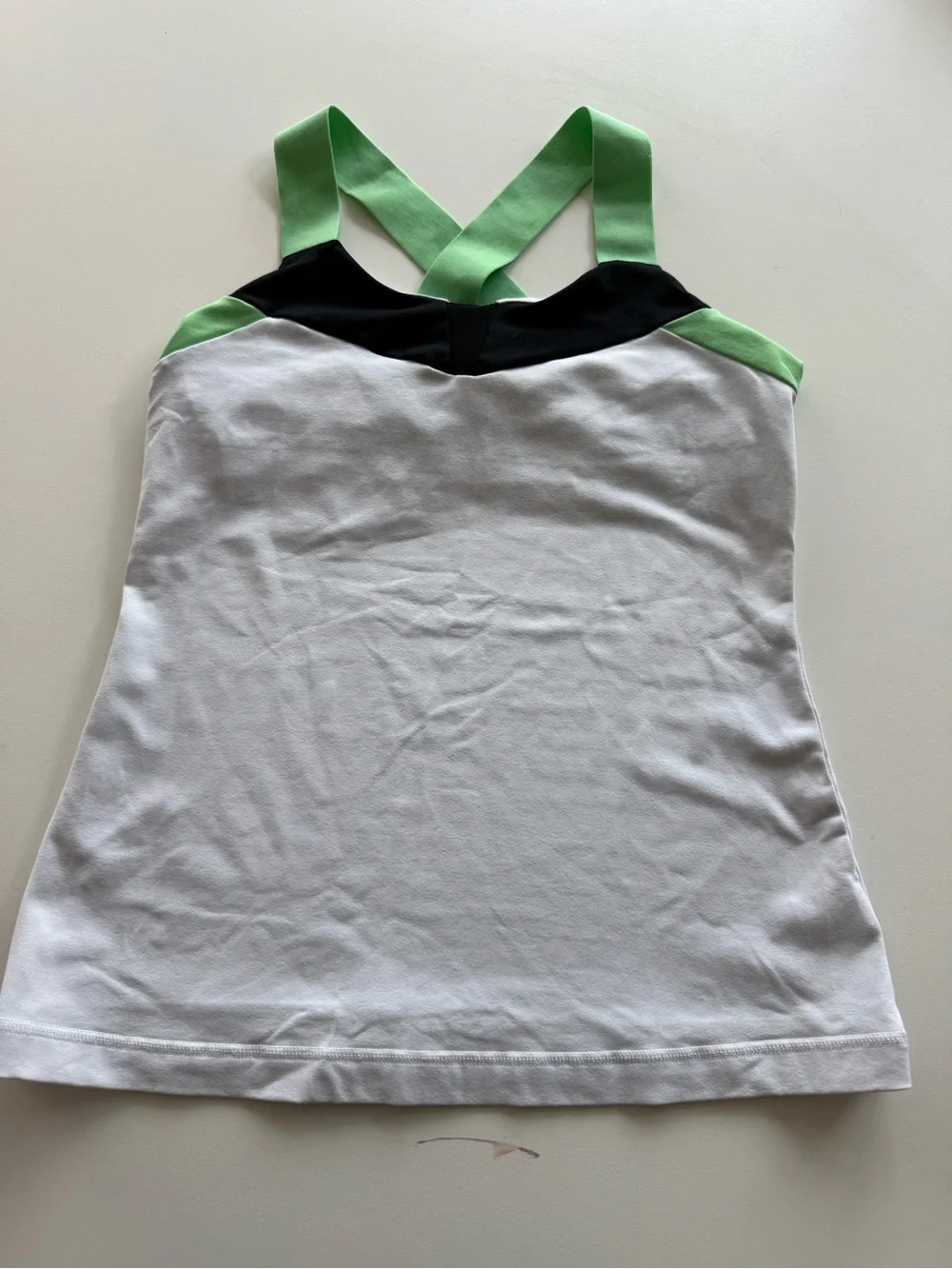 Alo yoga White Tank Top with Green Straps and Black Trim